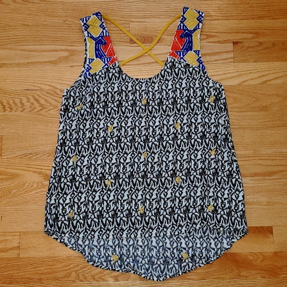 THML small Embroidered Shoulder Print Loose Fit Tank Top Ikat festival Colorful